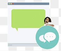 Png young woman on live chat, transparent background