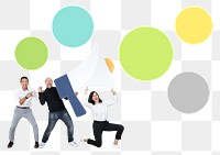 Business team png with a megaphone, transparent background