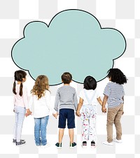 Png children holding hands with cloud shape, transparent background