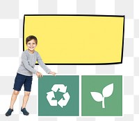 Png boy with recycle sign, transparent background