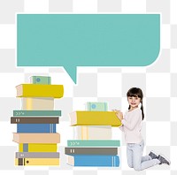 Png girl with stacks of textbooks, transparent background