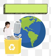 Png girl collecting recycling can, transparent background