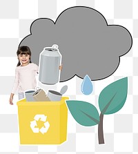 Png girl collecting cans for recycling, transparent background