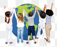 Png group of children holding hands, transparent background