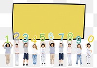 Png kids with numbers text box, transparent background