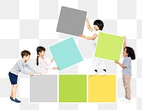 Png kids stacking empty square boards, transparent background