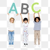 Png diverse  kids holding the ABC, transparent background