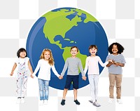 Png kids protecting Earth, transparent background