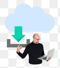Cloud download png element, transparent background