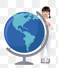 Png girl with a globe icon, transparent background