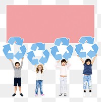 Diverse kids png  holding recycling icons, transparent background