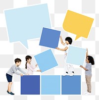 Png kids stacking empty square boards, transparent background