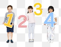 Png  kids holding numbers, transparent background