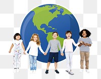 Diverse kids png protecting world, transparent background