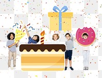 Happy kids png birthday cake, transparent background