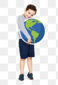 Png boy hugging Earth, transparent background