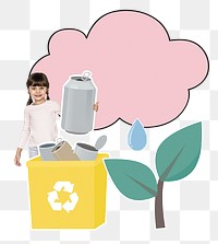 Recycling bin png young girl, transparent background