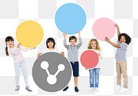 Png diverse children with  share icon, transparent background