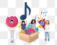 Png kids preparing for a birthday party, transparent background