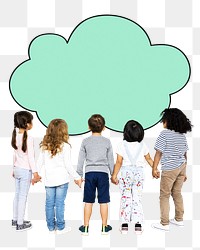 Png children holding hands with cloud shape, transparent background