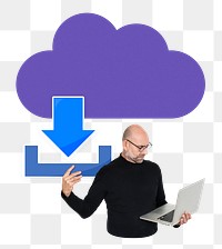 Cloud download png element, transparent background