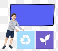 Png boy with eco friendly props, transparent background