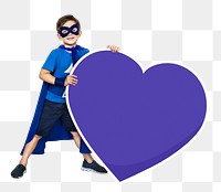 Png superhero with  huge heart icon, transparent background