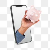 Savings png, mobile phone, digital design, transparent background