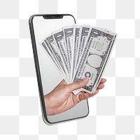 Money png, mobile phone, digital design, transparent background