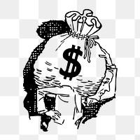 Man carrying money bag png illustration, transparent background. Free public domain CC0 image.