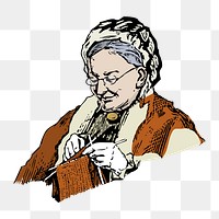 Grandmother knitting png illustration, transparent background. Free public domain CC0 image.