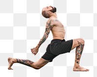 Man png practicing yoga, transparent background