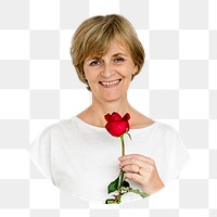 Woman holding rose png, transparent background