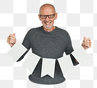 Man holding banner png element, transparent background