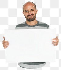 Man holding blank placard png element, transparent background