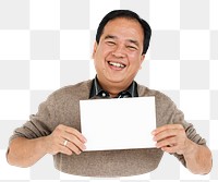 Male holding blank paper png element, transparent background