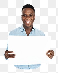 Man holding blank placard png element, transparent background