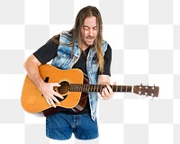 Man playing guitar png, transparent background