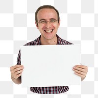 Man holding blank sign png element, transparent background