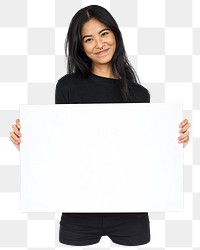 Woman holding placard png element, transparent background