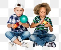 School kids playing png, transparent background