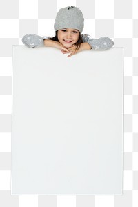 Blank placard girl png, transparent background