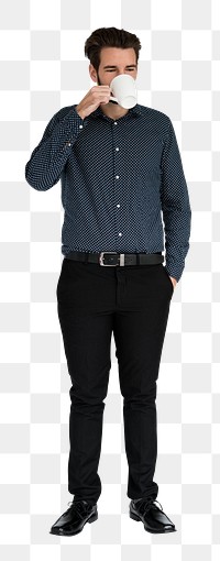 Man drinking coffee png, transparent background