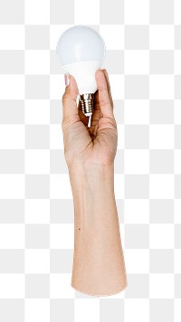 Hand png holding light bulb, transparent background