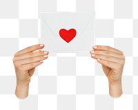 Hands holding love letter png, transparent background