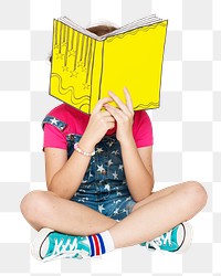 Png girl reading, isolated image, transparent background