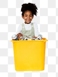 Png girl with recycling box, transparent background