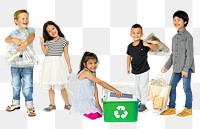 Kids recycling trash png, transparent background