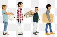 Kids recycling trash png, transparent background