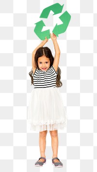 Kid with recycle sign png, transparent background